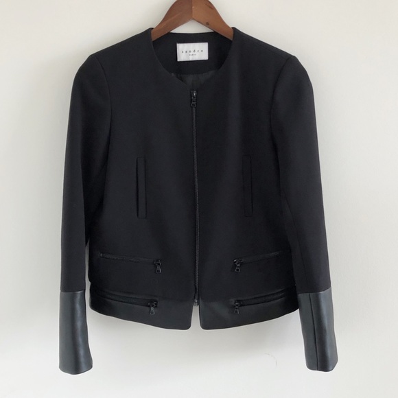 Sandro Jackets & Blazers - Sandro Viviane Black Leather Trim Zip Jacket FR38